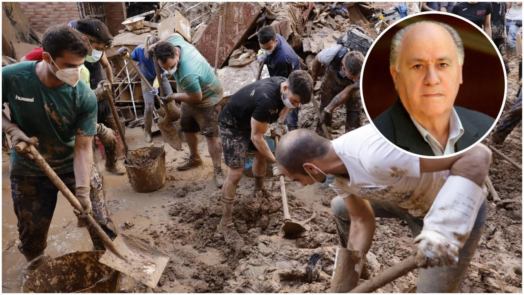 Fotomontaje de voluntarios junto con Amancio Ortega.