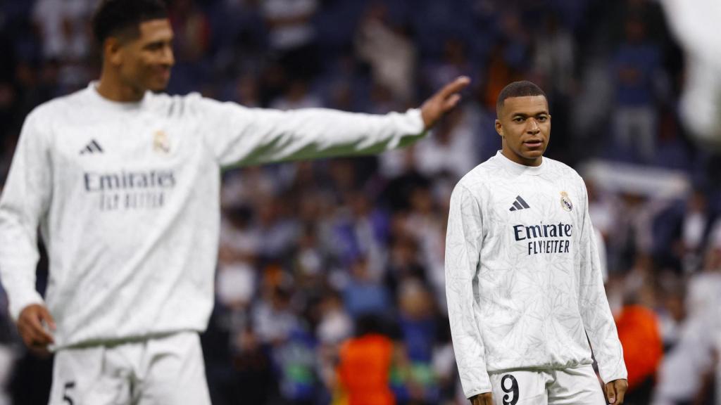 Mbappé, en un calentamiento del Real Madrid