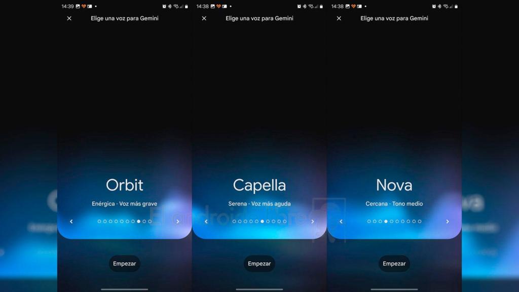 Tres de las voces disponibles en Gemini Live en España
