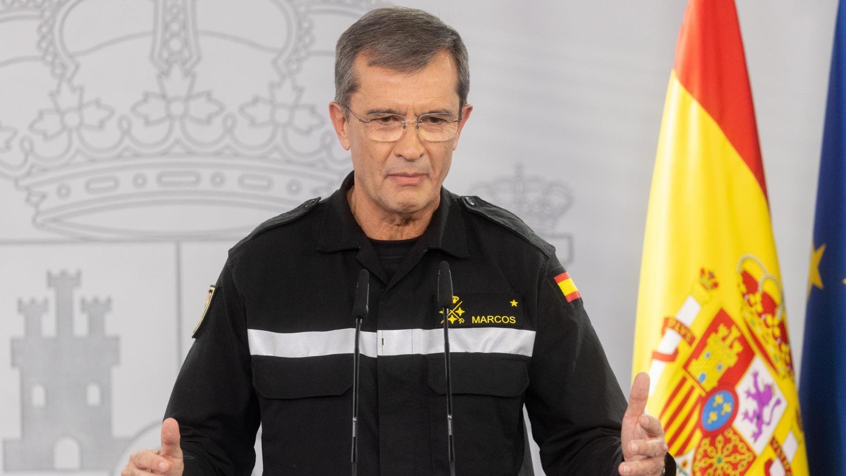 El general jefe de la UME, Francisco Javier Marcos, durante una rueda de prensa posterior al Comité de Crisis para el seguimiento de los efectos de la DANA.