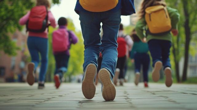 Niños camino del colegio