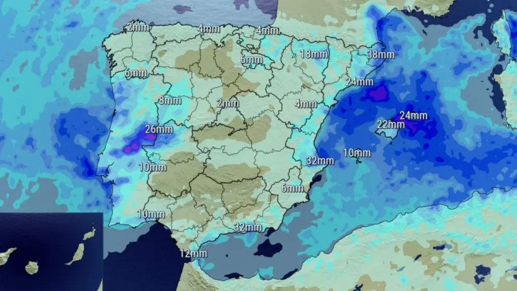 Mapa de la previsión del tiempo para el próximo fin de semana en España.