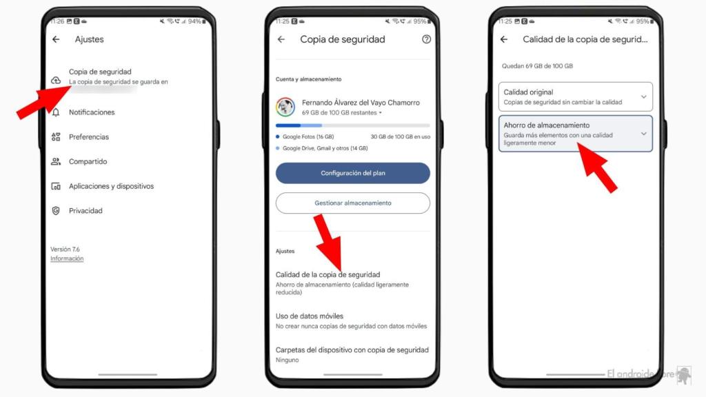 Cambiando la calidad de la copia de seguridad en Google Fotos