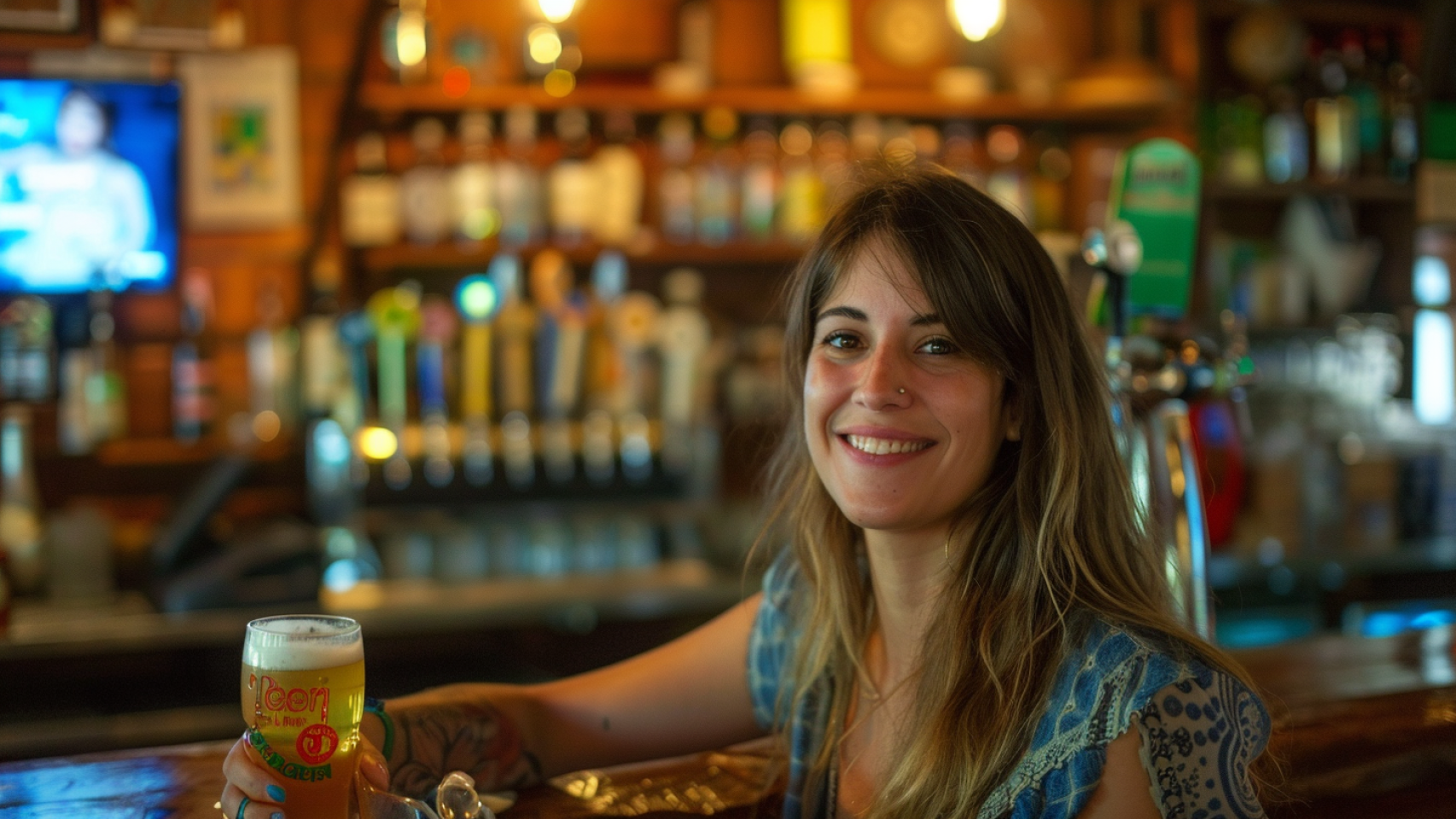 Mujer en un bar.