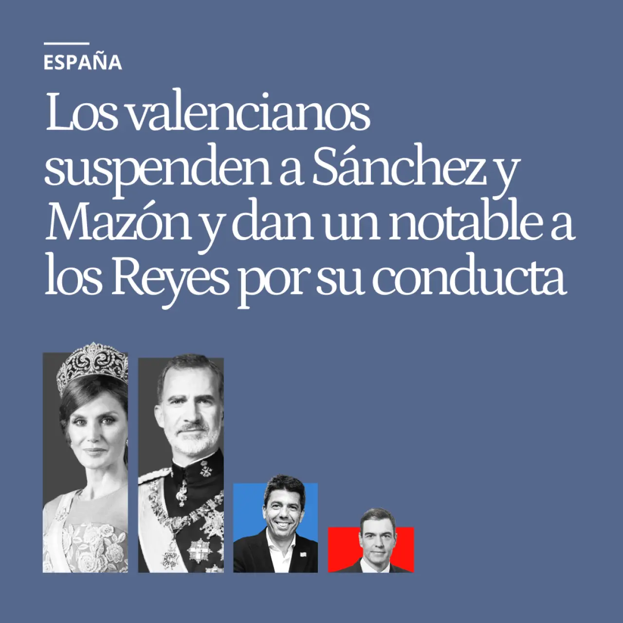 Los valencianos suspenden a Sánchez, Mazón, Marlaska y Robles, y dan un notable alto a Felipe y Letizia por su conducta