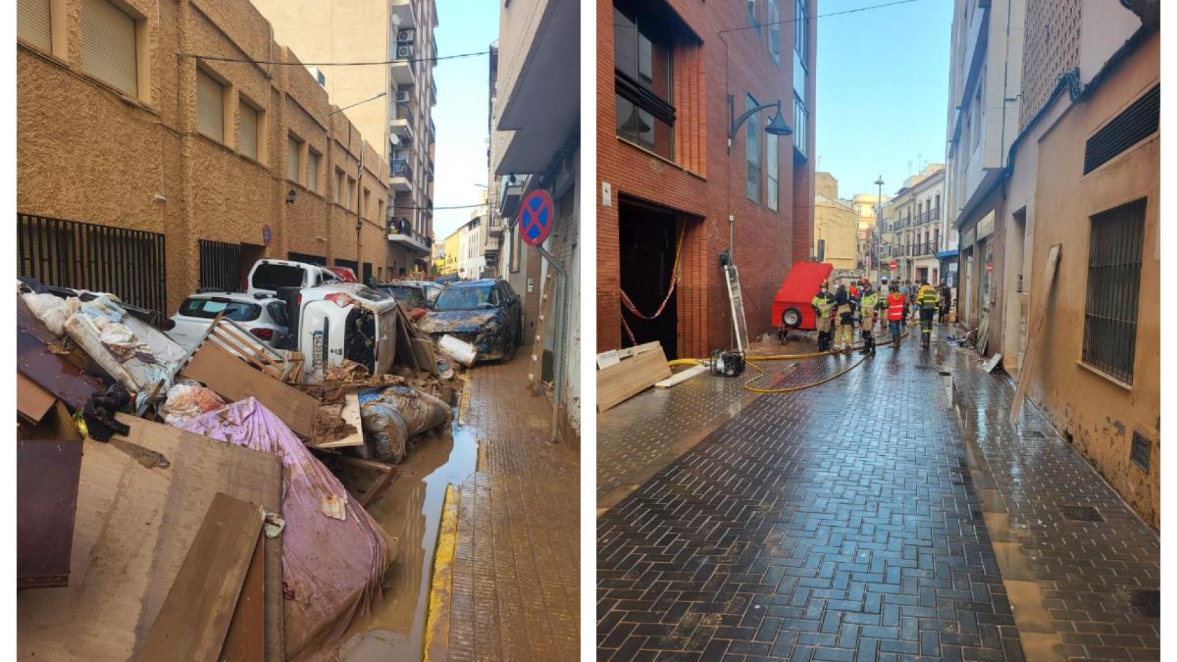 Una calle de Catarroja, antes y después del paso de los efectivos aragoneses.