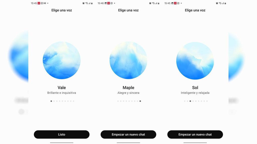 Varias de las voces disponibles de ChatGPT en España