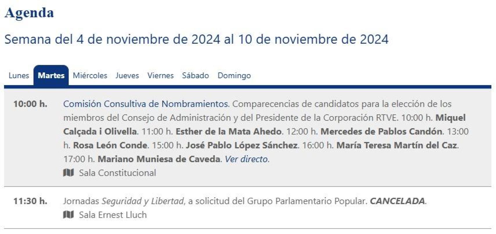 Agenda del Congreso de los Diputados este martes, 5 de noviembre de 2024.