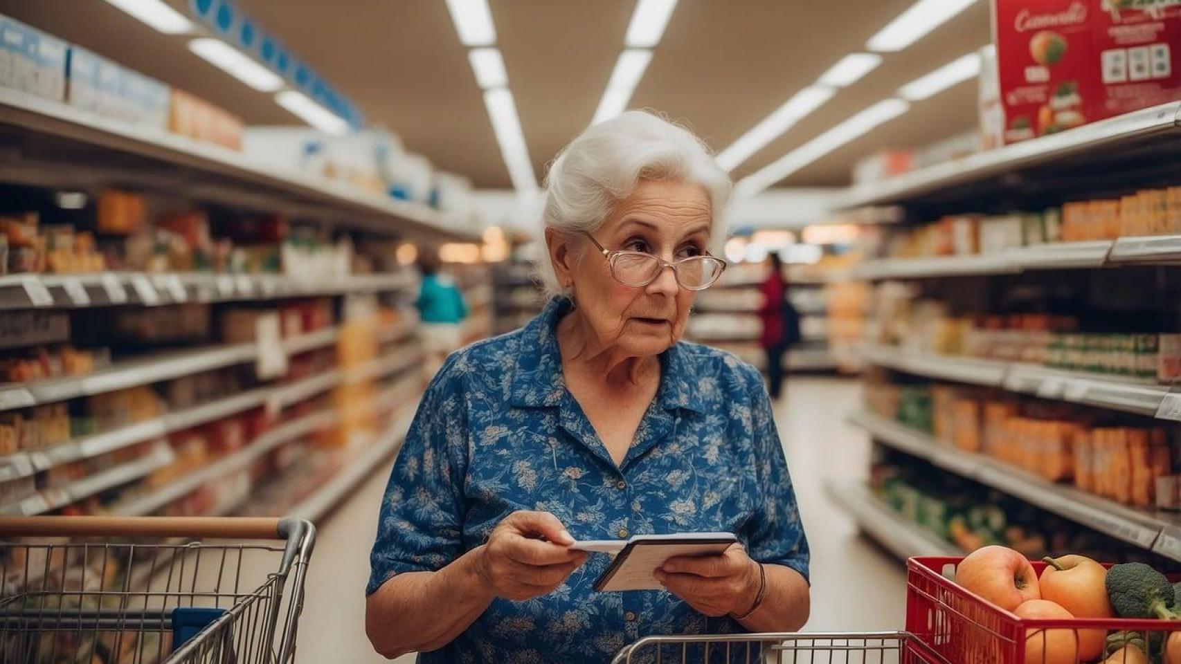 Una pensionista realizando la compra.