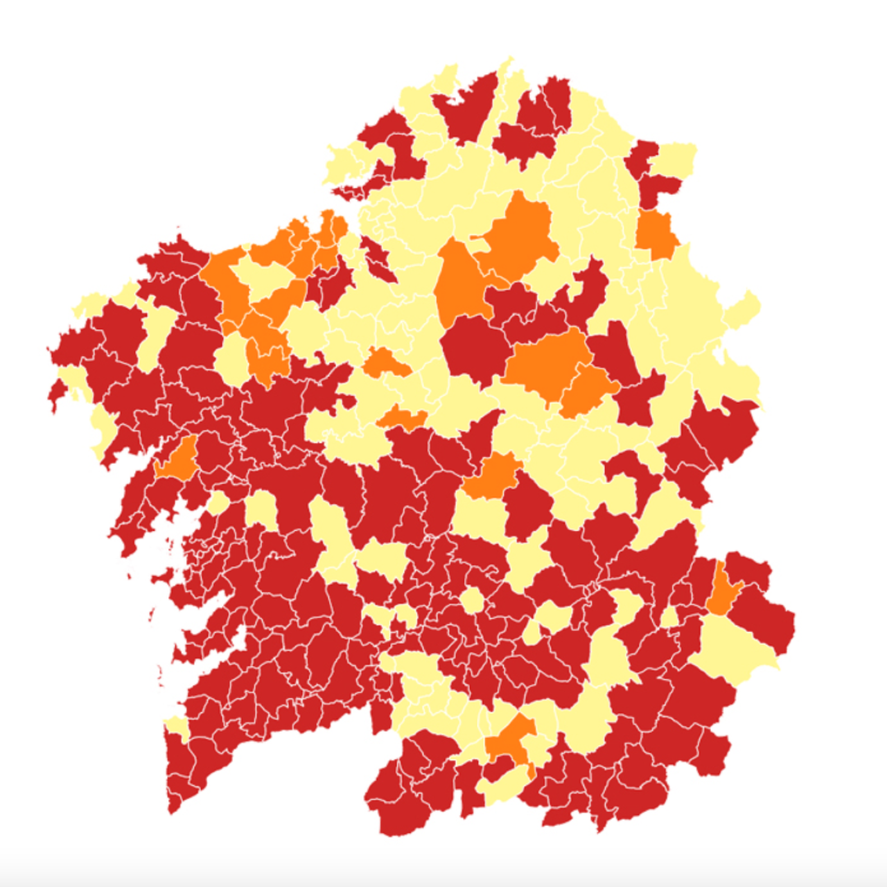 Mapa de radón en Galicia.