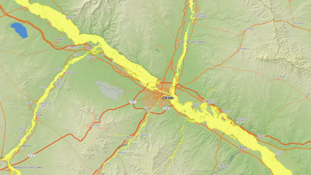 Mapa de riesgo de inundación de Zaragoza.