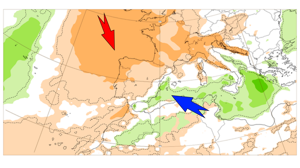 Los efectos del bloqueo escandinavo al norte y la inestabilidad en el Mediterráneo. ECMWF.