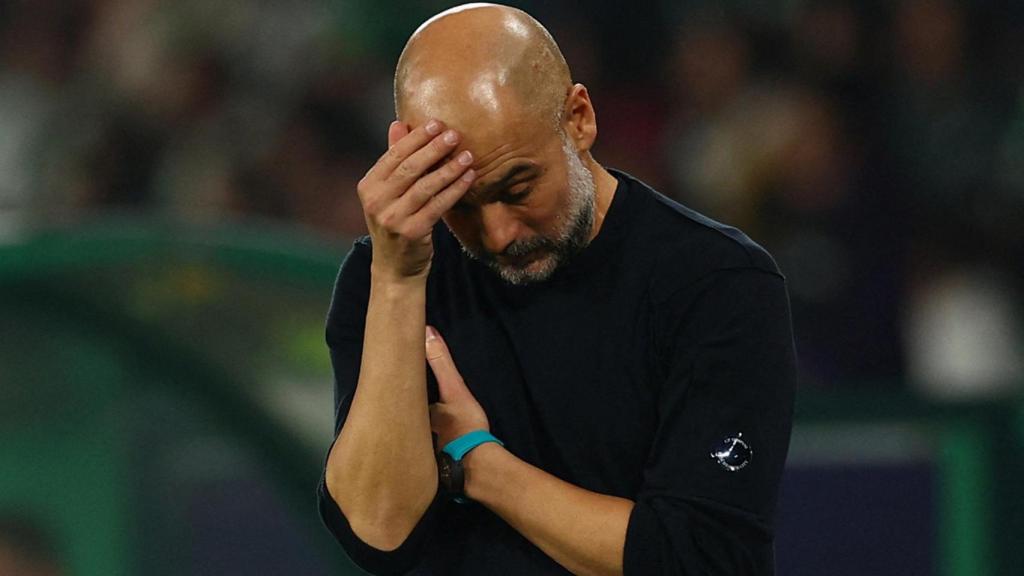 Pep Guardiola, durante la derrota contra el Sporting de Portugal