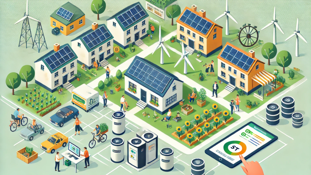 Ilustración de una comunidad energética.