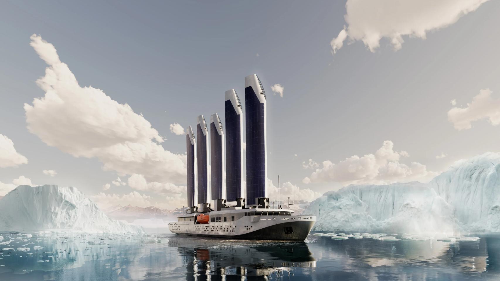 El diseño del barco Captain Arctic con sus grandes velas con paneles solares