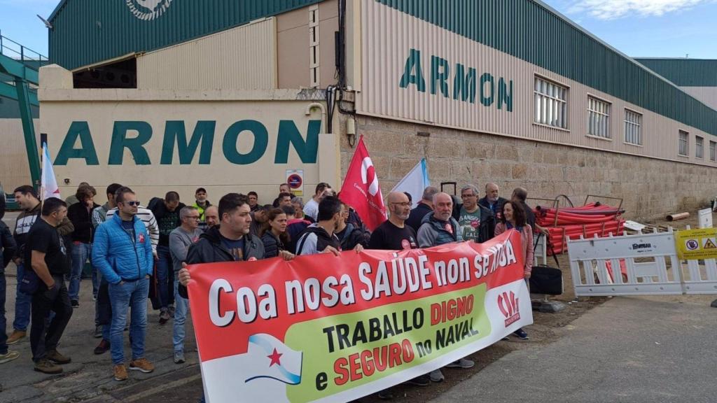 Concentración de trabajadores del naval en Vigo, a noviembre de 2024.