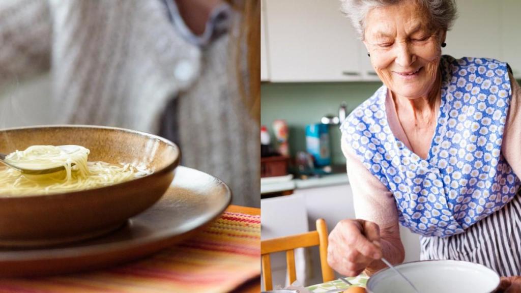 Abuela haciendo sopa.