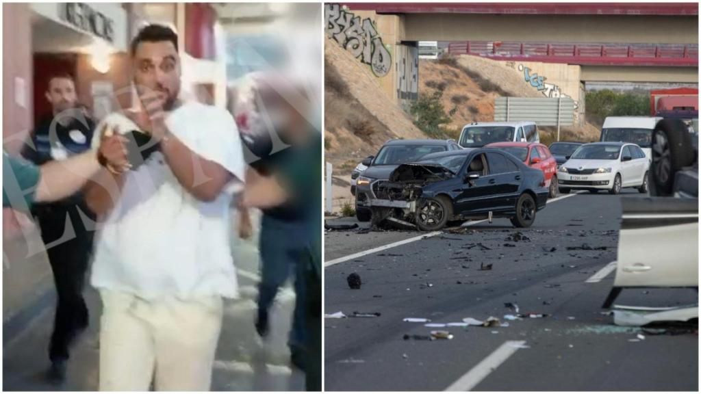 Mohammed, el kamikaze detenido por la Guardia Civil, el martes 22 de octubre, junto al estado en el que quedó su Mercedes C220 en la autovía A-30.