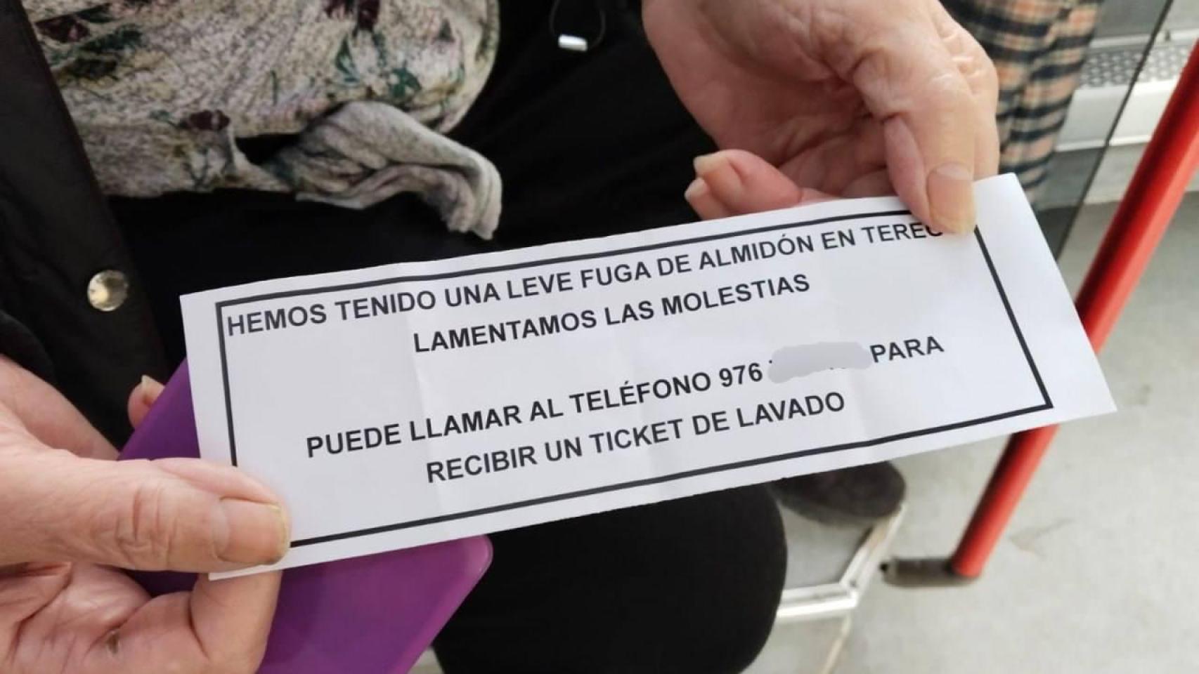 Ticket de lavado emitido por Tereos tras la fuga.