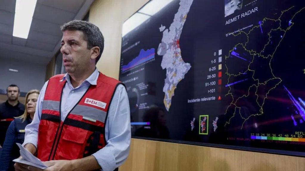 Carlos Mazón, presidente de la Generalitat Valenciana, en una de las comparecencias por la emergencia de la DANA.