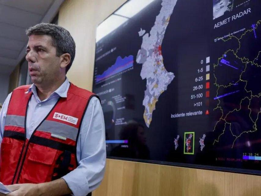 Carlos Mazón, presidente de la Generalitat Valenciana, en una de las comparecencias por la emergencia de la DANA.