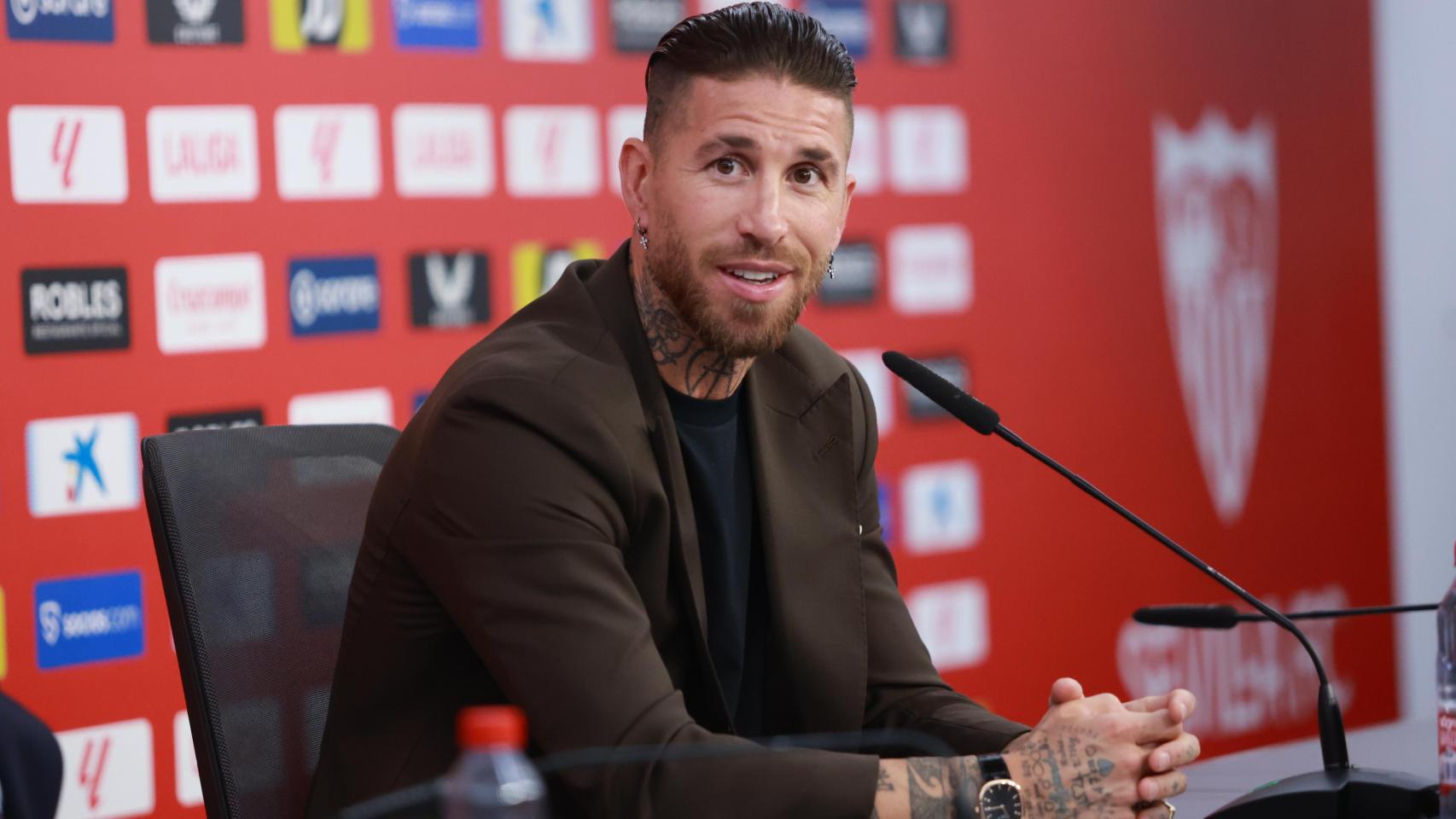 Sergio Ramos durante su despedida del Sevilla.