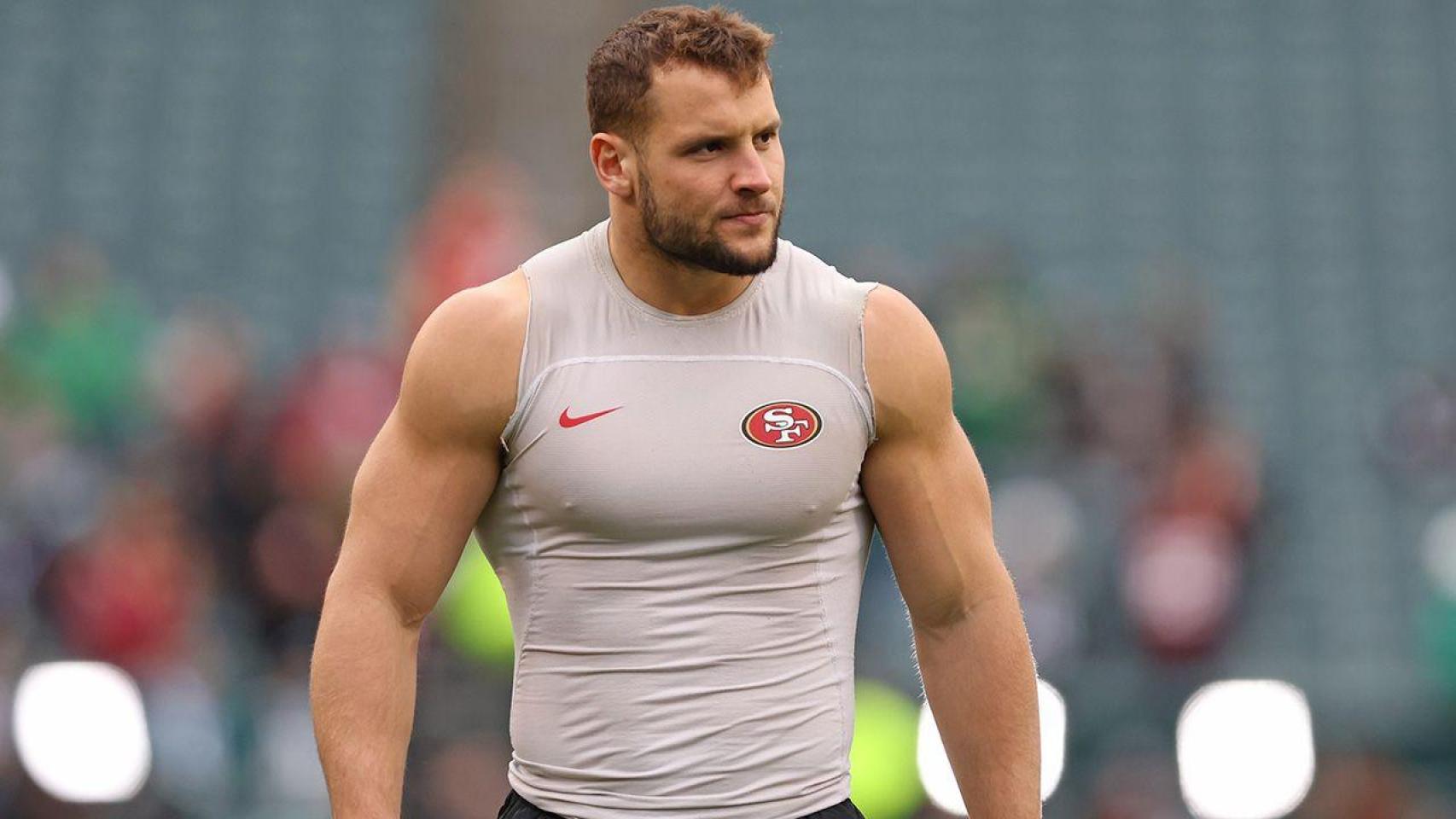 Nick Bosa, en la previa de un partido de NFL.