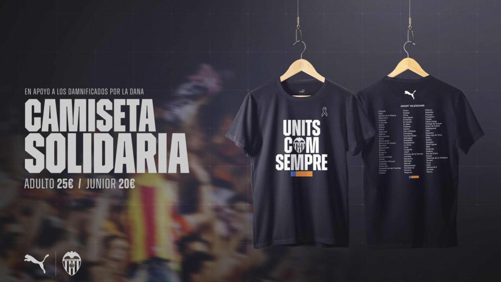 El Valencia CF presenta una camiseta solidaria en apoyo a los damnificados por la DANA.