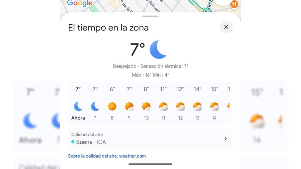 Previsión meteorológica en Google Maps