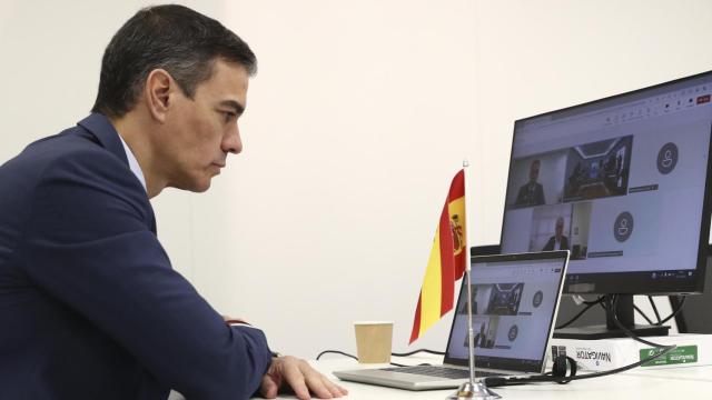 El presidente del Gobierno, Pedro Sánchez, este martes en Bakú (Azerbaiyán).