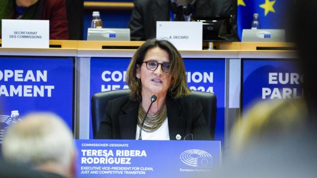 Teresa Ribera, durante su examen de este martes en la Eurocámara