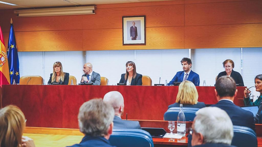 Begoña Gómez sentada en la Mesa de la Comisión de la Asamblea.