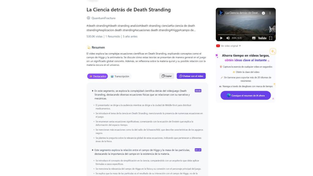 Resumen de un vídeo de YouTube