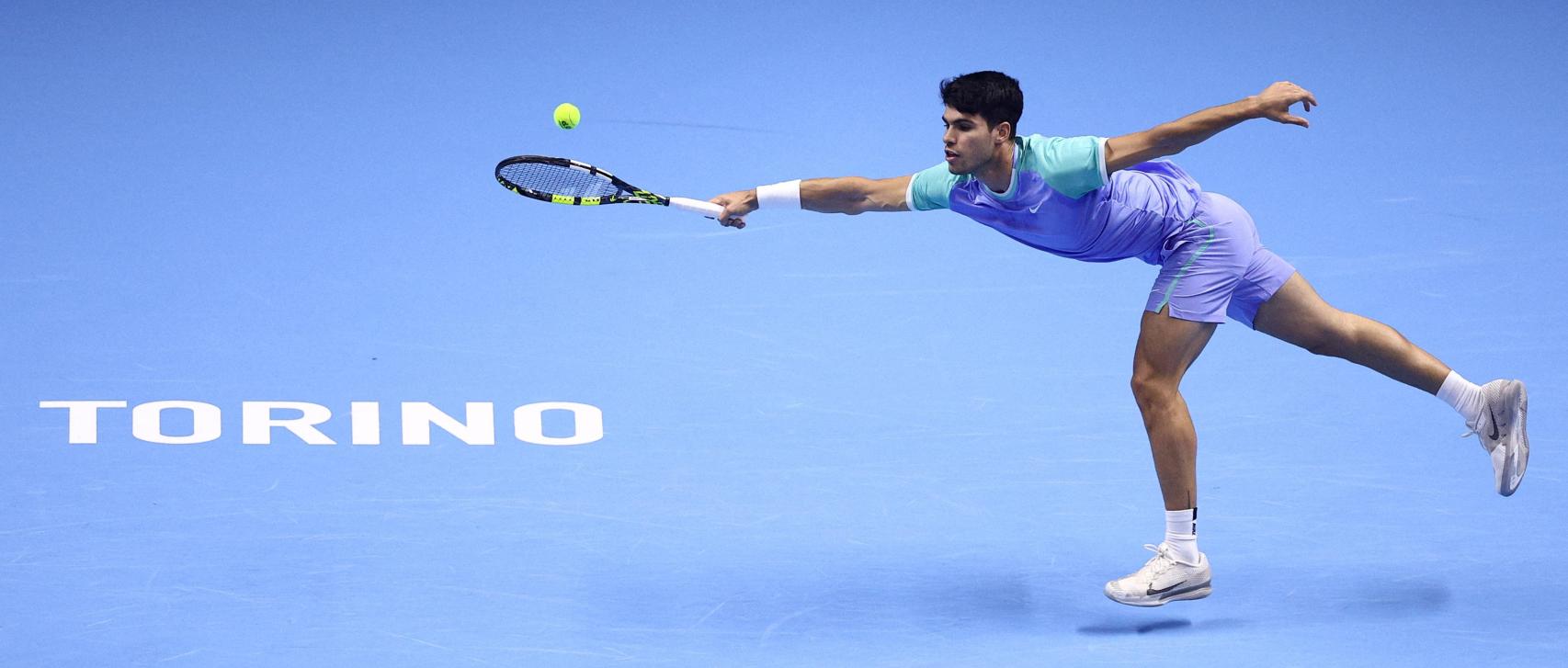 Carlos Alcaraz, durante su debut en las ATP Finals 2024