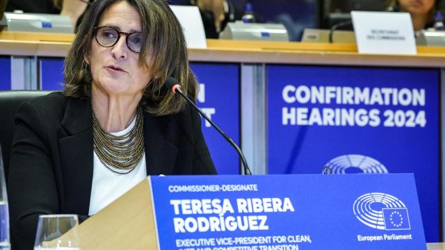 La aún vicepresidenta tercera, Teresa Ribera, durante su examen de este martes en la Eurocámara