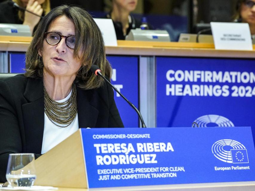 La aún vicepresidenta tercera, Teresa Ribera, durante su examen de este martes en la Eurocámara