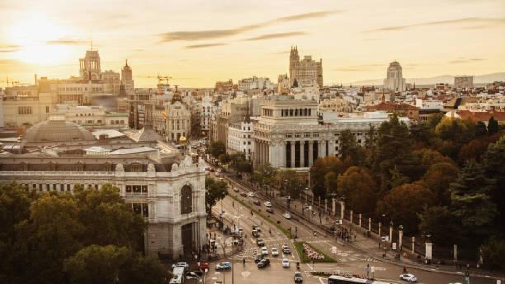 Vista aérea de la ciudad de Madrid desde la Plaza de Cibeles.