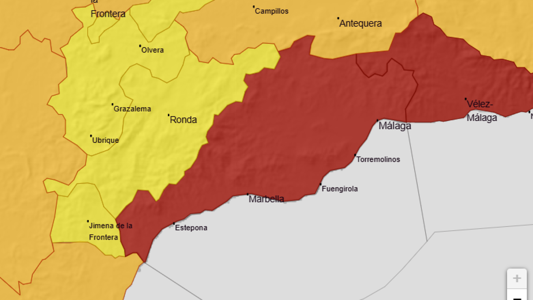 Mapa de la Aemet con las alertas para este jueves.