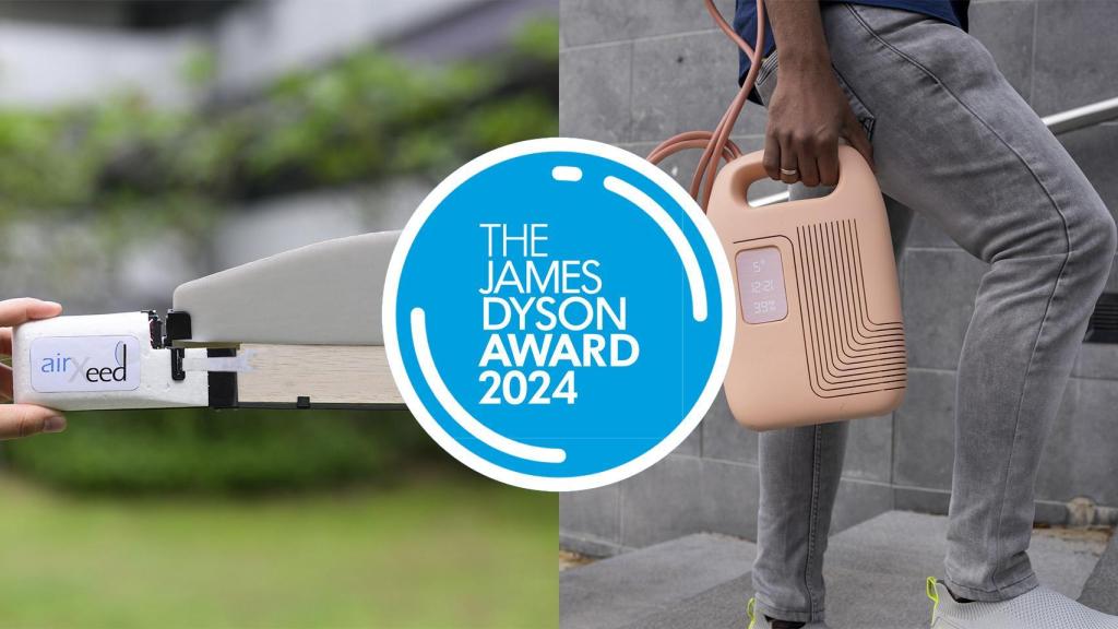 Fotomontaje con el logo de James Dyson Awards y los inventos premiados.