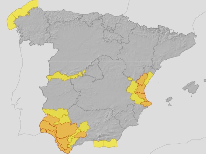 Mapa de alertas de la AEMET a las 7:58 horas de este jueves.