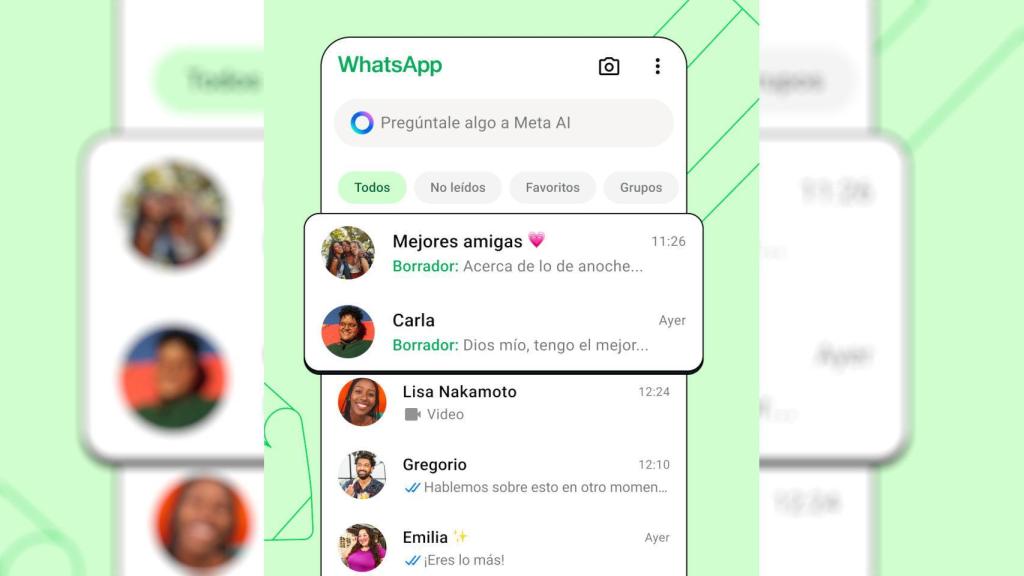 Lista de borradores de mensajes en WhatsApp