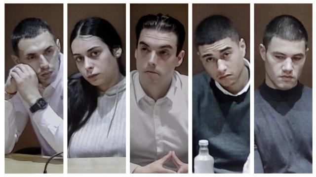 De izquierda a derecha, los cinco acusados: Diego Montaña, Catherine Silva, Alejandro Míguez, Kaio Amaral y Alejandro Freire 'Yumba'.