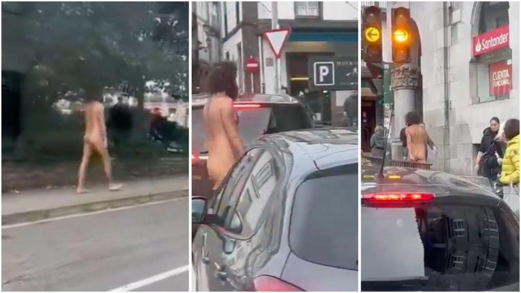 Graban a un hombre paseando desnudo por Santiago.