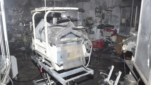 Una de las salas de neonatos incendiadas en el hospital