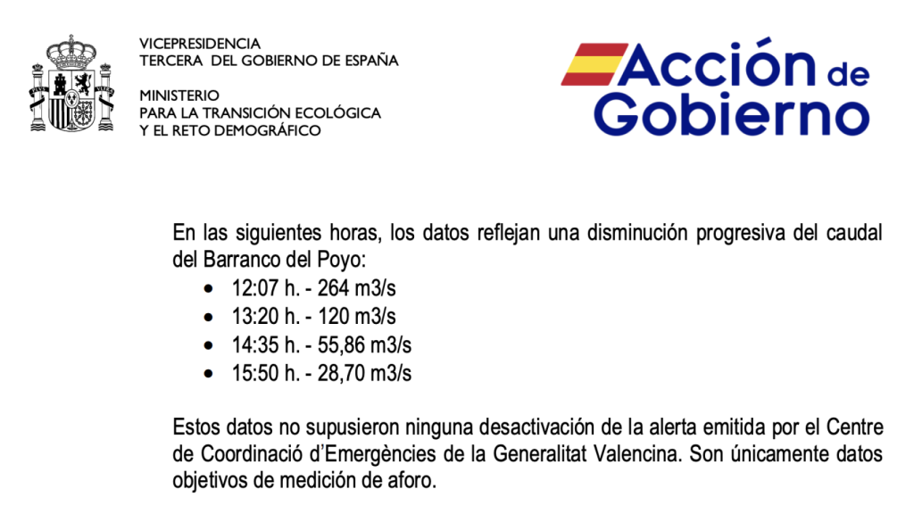 Fragmento del comunicado enviado por el Ministerio de Transición Ecológica el pasado 4 de noviembre.