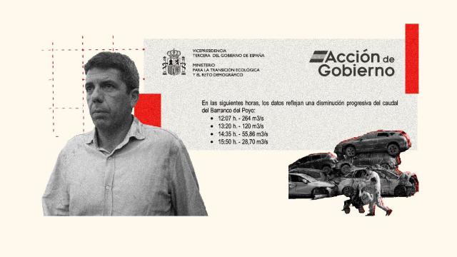 Carlos Mazón, junto a un fragmento del comunicado enviado por el Ministerio de Transición Ecológica el 4 de noviembre.