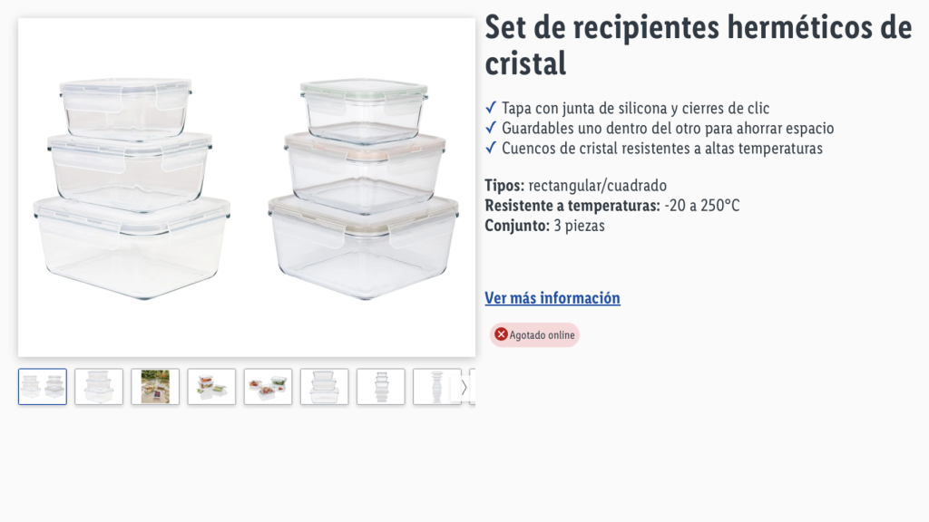 Set de recipientes herméticos de cristal.