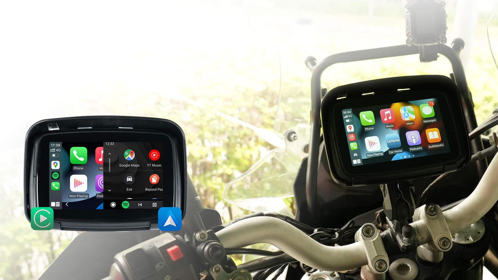 Una pantalla con Android Auto en una moto