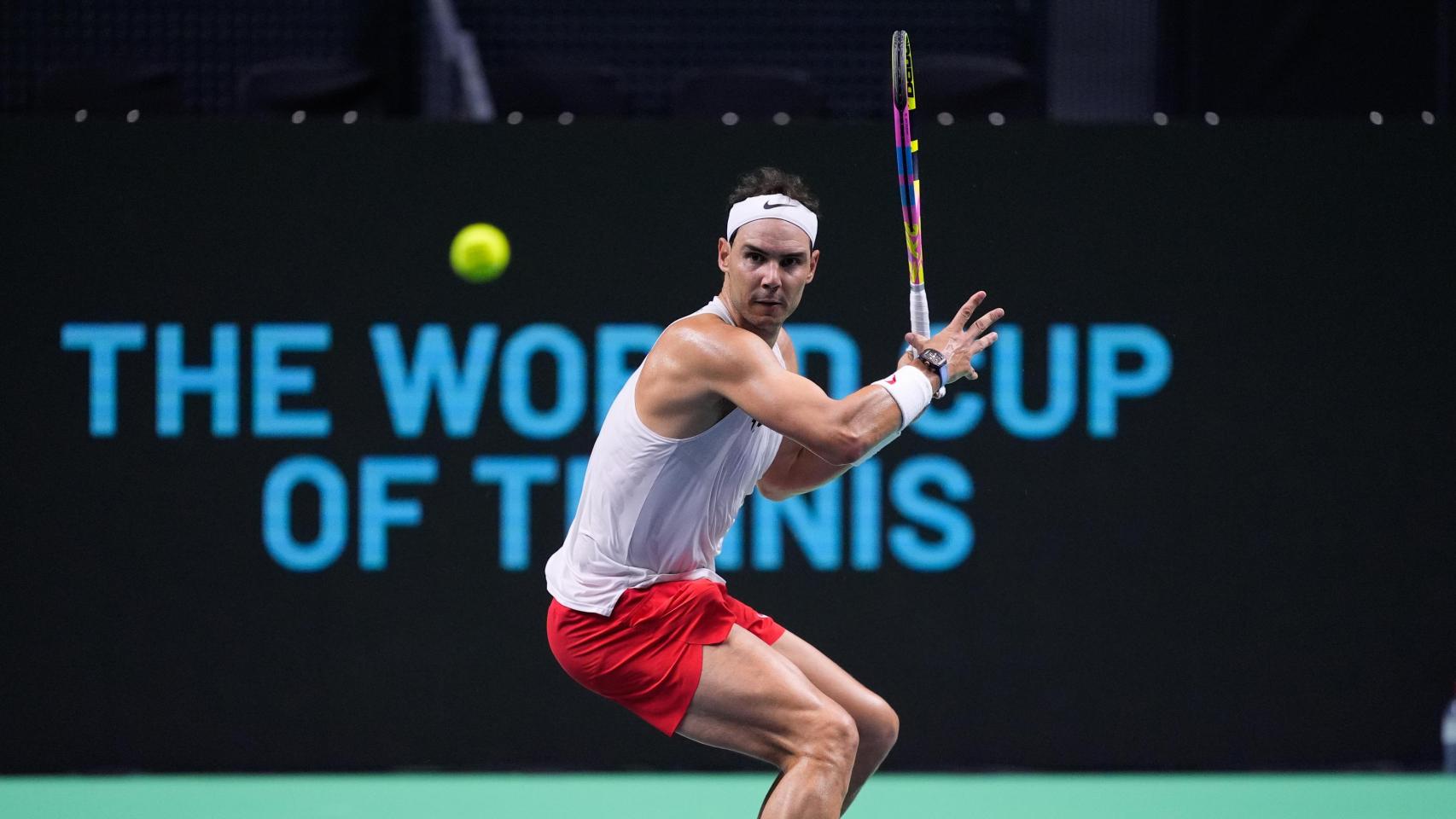 Rafa Nadal, entrenando en la Copa Davis