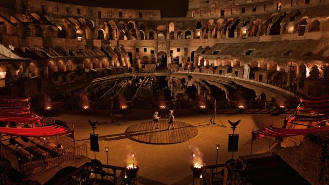 Recreación de un combate de gladiadores en el Coliseo.